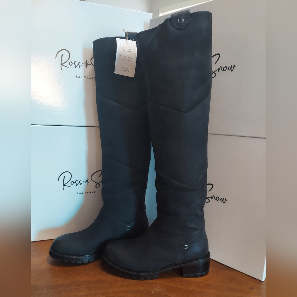 NEW Ross & Snow Italian Leather Shearling OTK Boots 7.5 Luxury Winter Boots